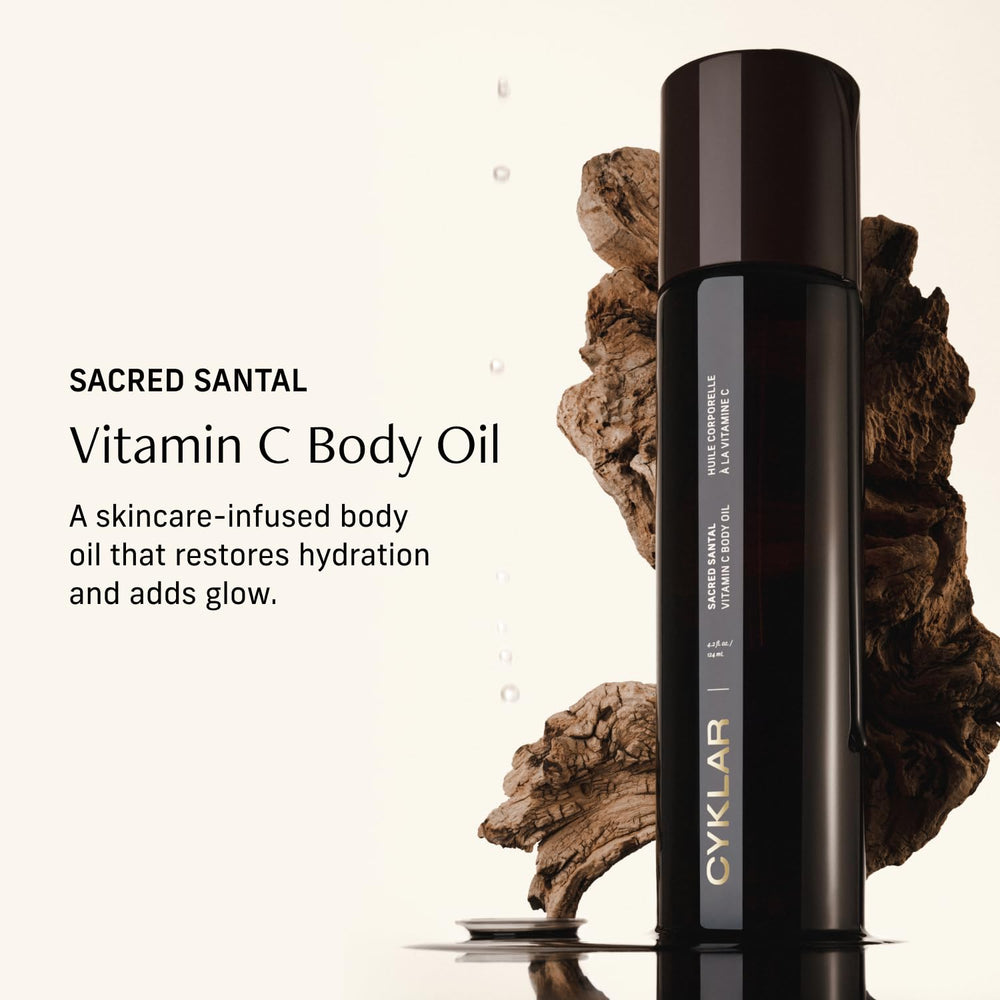 Close-up of the CYKLAR bottle label highlighting premium ingredients and scent notes.