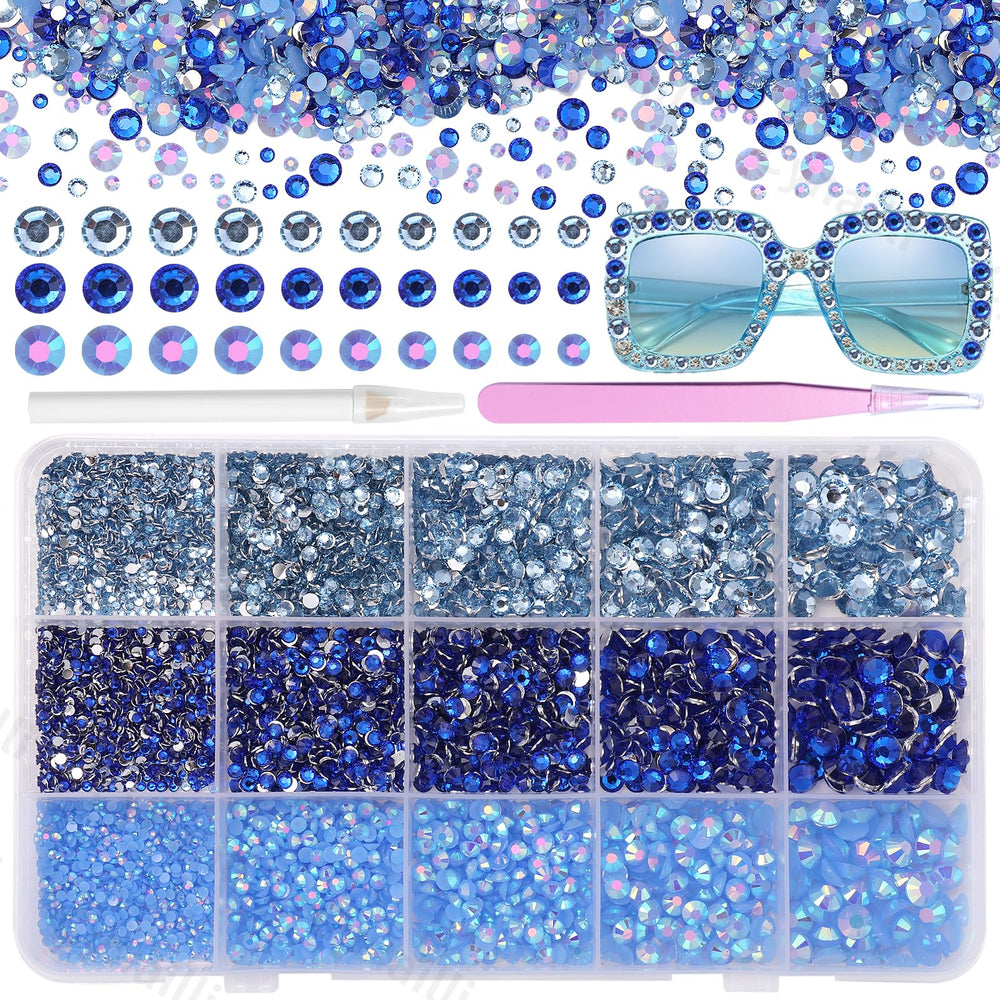 Cynailli blue resin rhinestones kit box contents for crafting projects