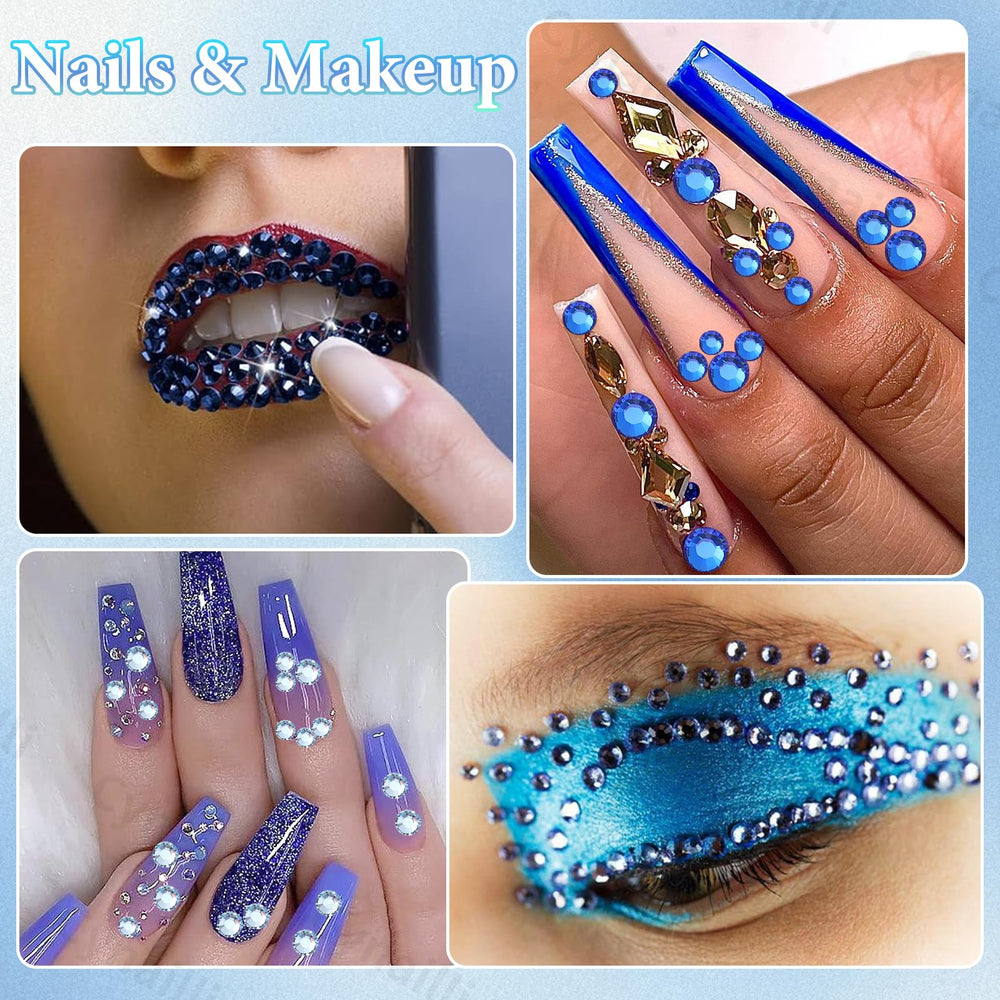 Cynailli blue rhinestones decorating cups and bottles