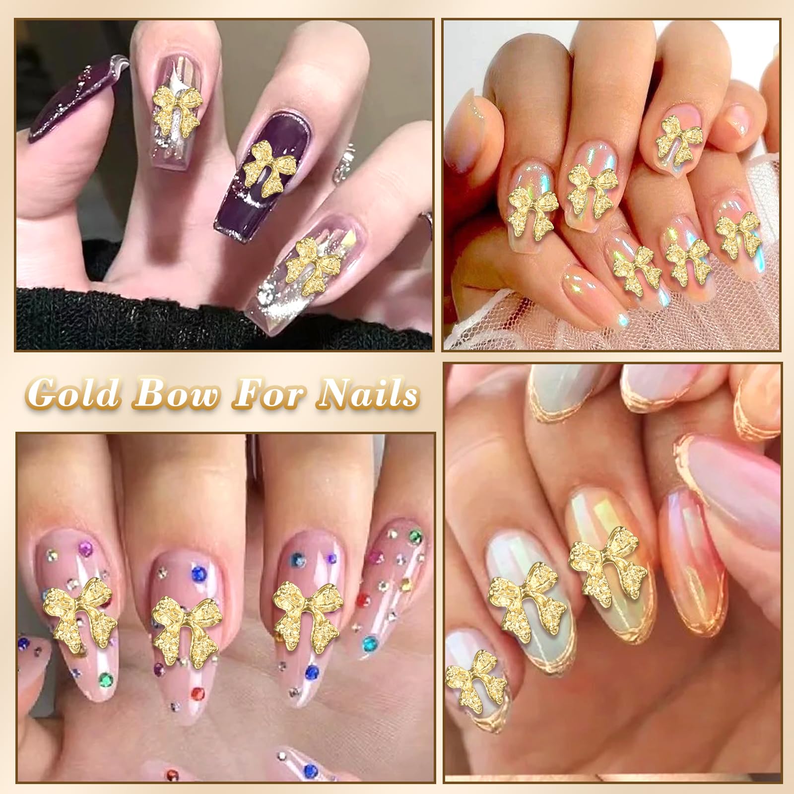 Cynailli flat-back gold bow charm ensures a secure nail finish