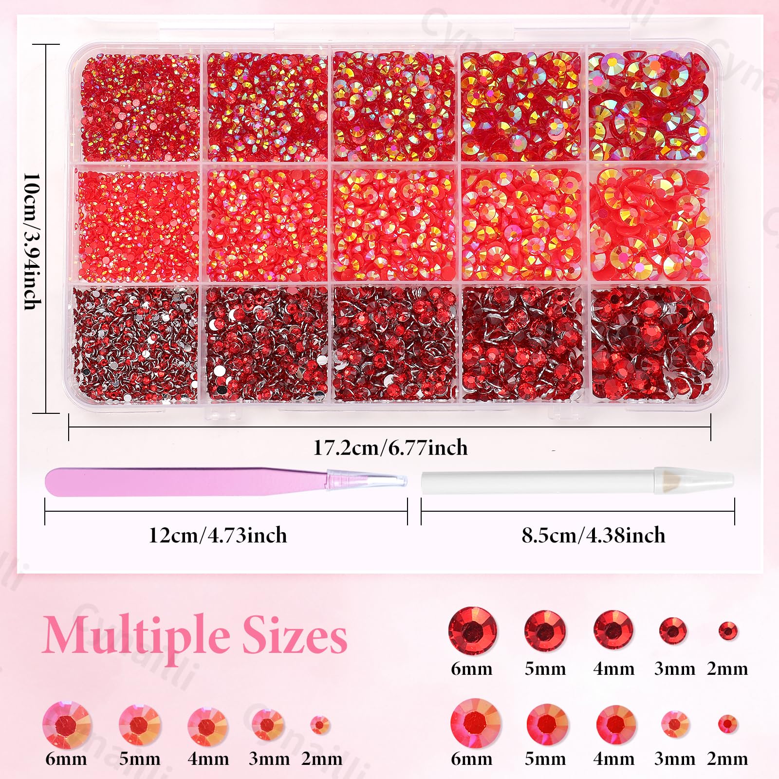 Cynailli flatback rhinestones in varied sizes for versatile decorating.