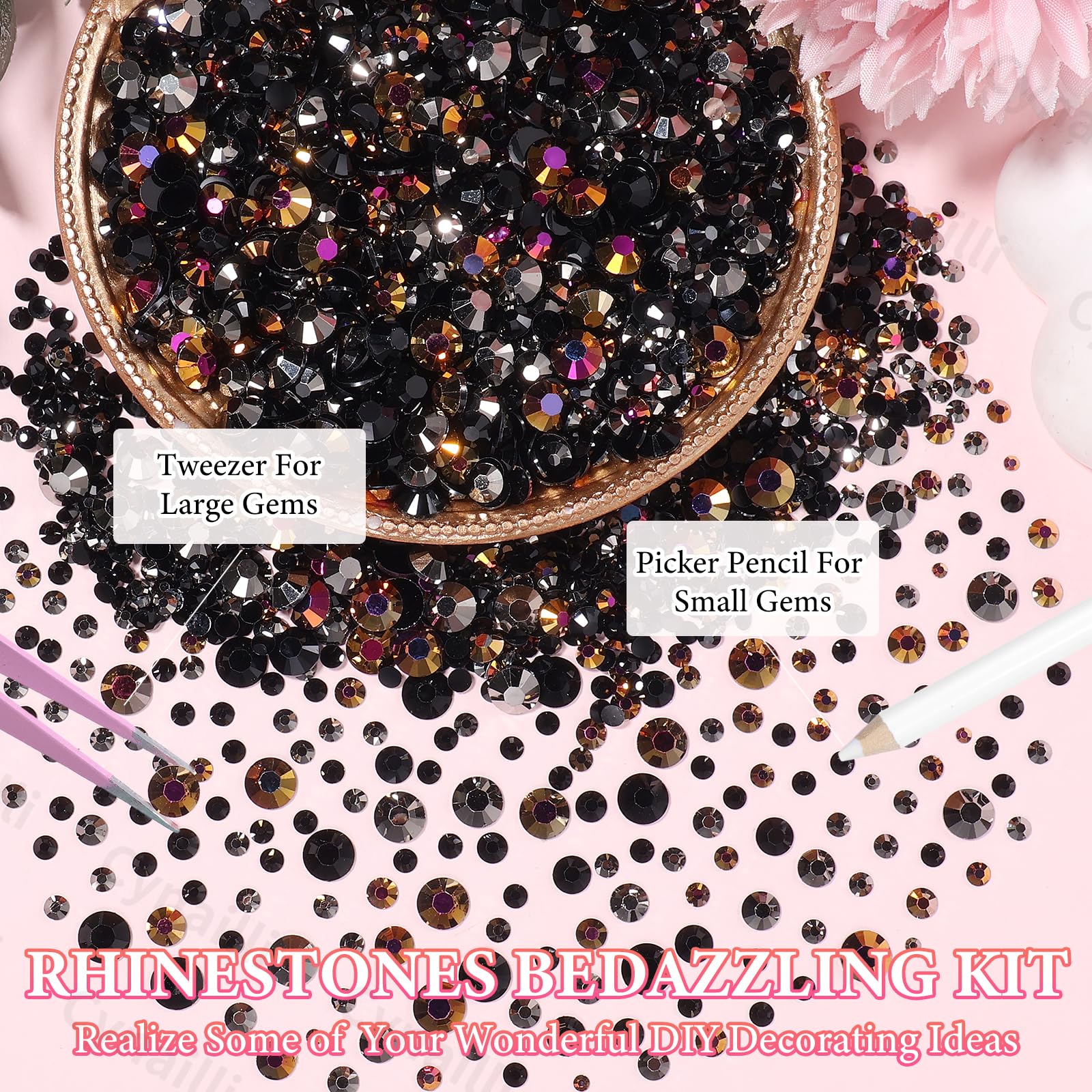 Cynailli rhinestones used in nail art and makeup applications