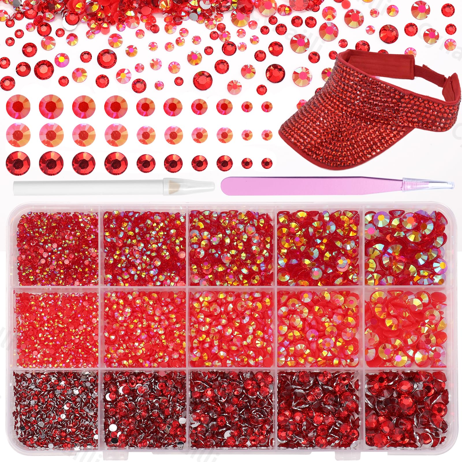Cynailli red rhinestones box contents for complete craft kit.
