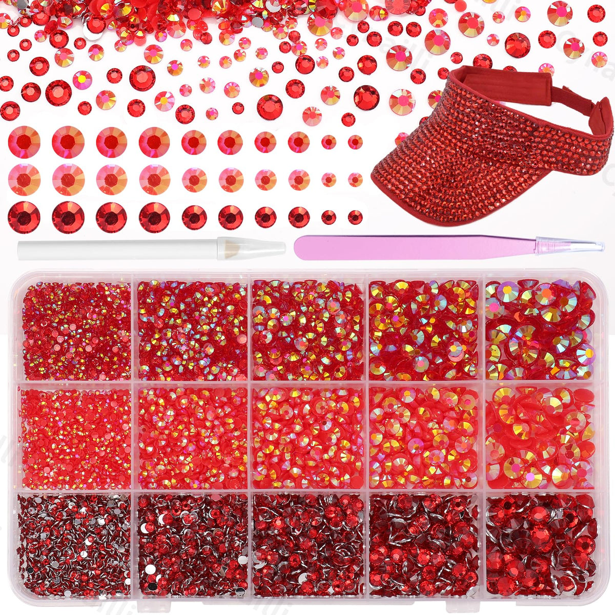 Cynailli red rhinestones box contents for complete craft kit.