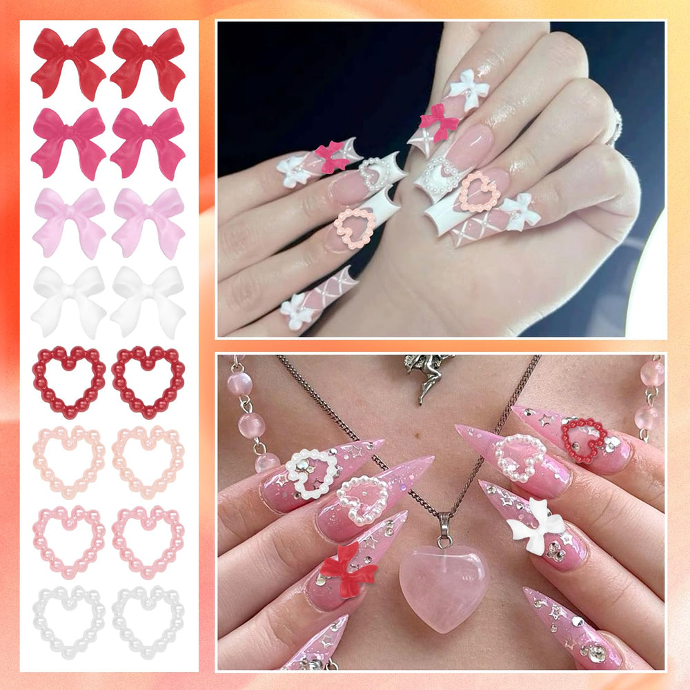 Cynailli resin and alloy nail charms in white, pink, and red tones
