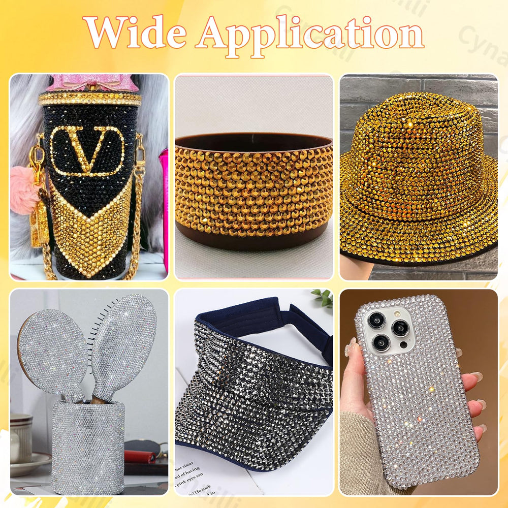 Cynailli rhinestones decorating a mug and nails for versatile art