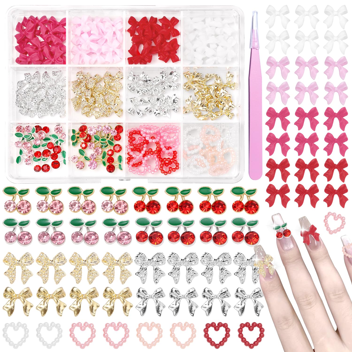 Cynailli Valentine 3D nail gems charms set with tweezers for easy application