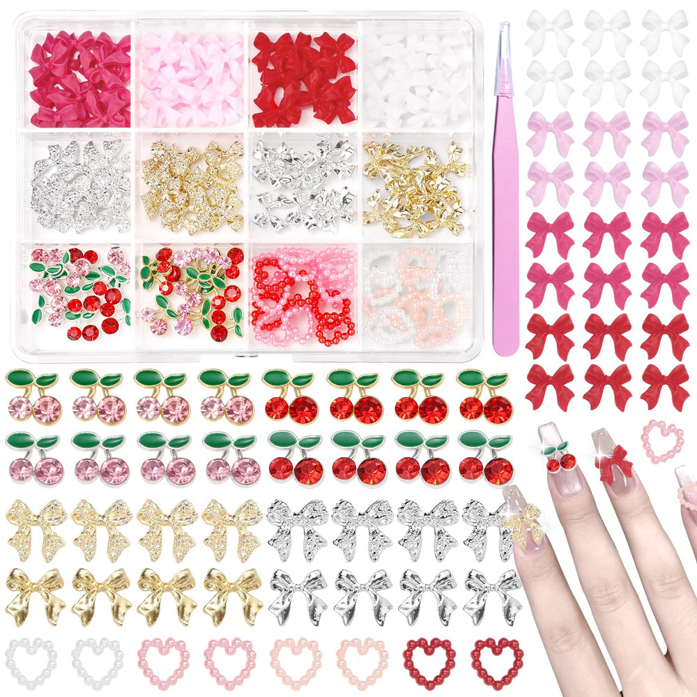 Cynailli Valentine 3D nail gems charms set with tweezers for easy application