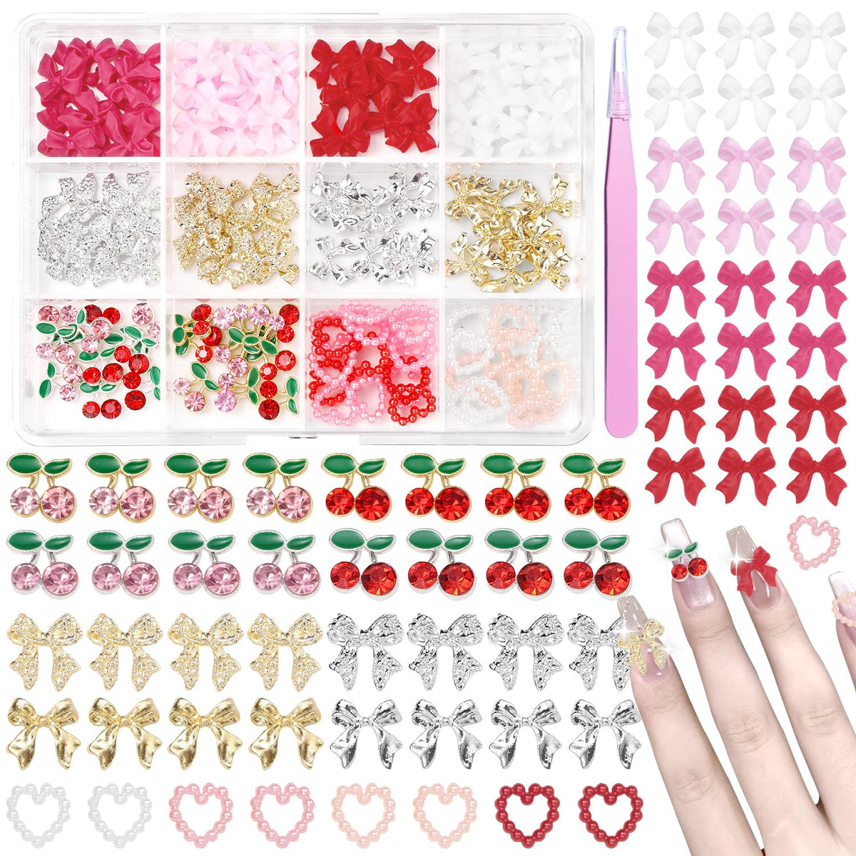 Cynailli Valentine 3D nail gems charms set with tweezers for easy application