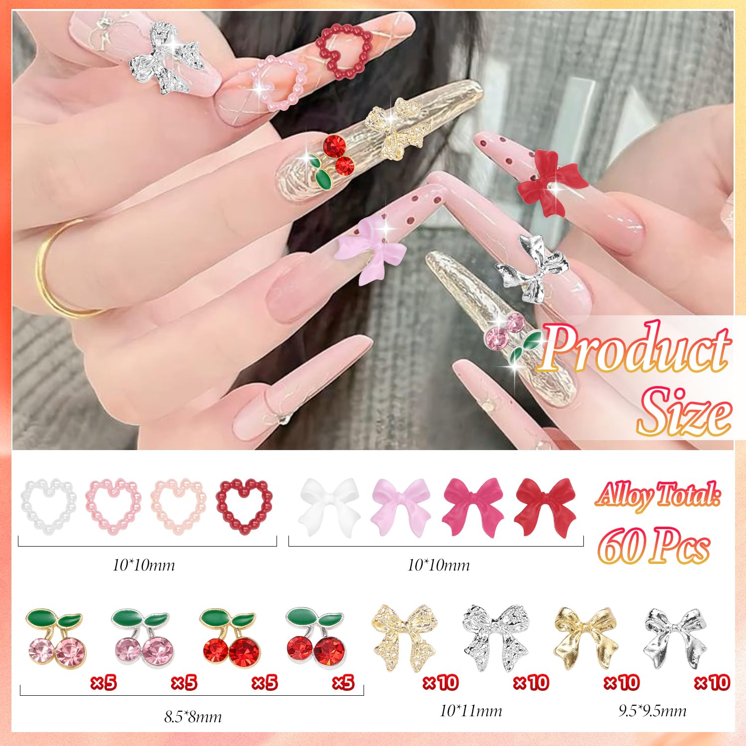 Cynailli Y2K silver and gold bow charms add instant nail shine
