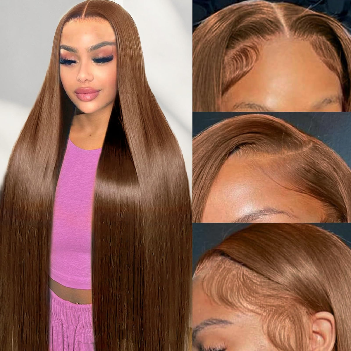 Cypha 28-inch chocolate brown lace front wig closeup for everyday wear
