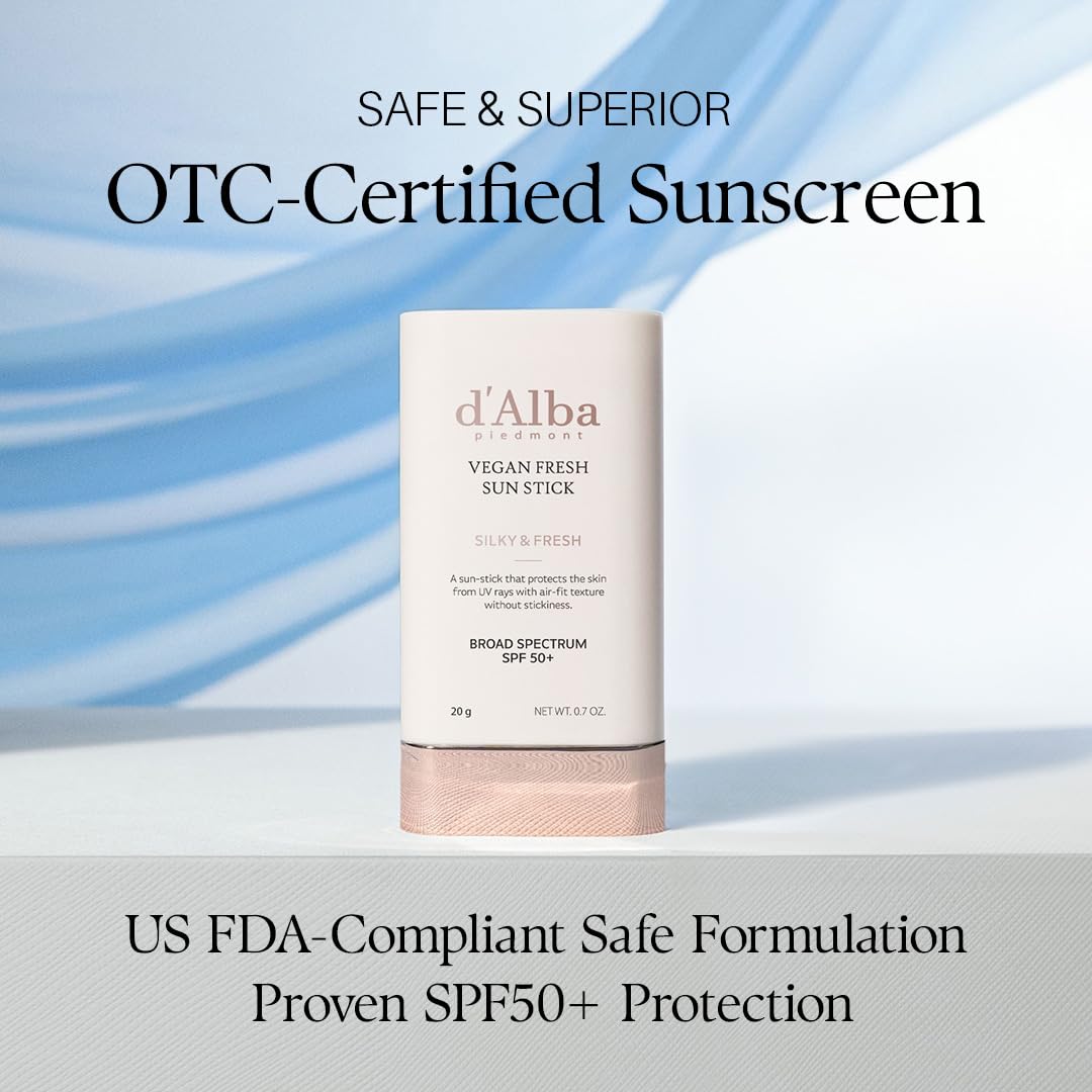 d'alba Piedmont Air Fit Fresh Sun Stick application on face shows silky matte finish