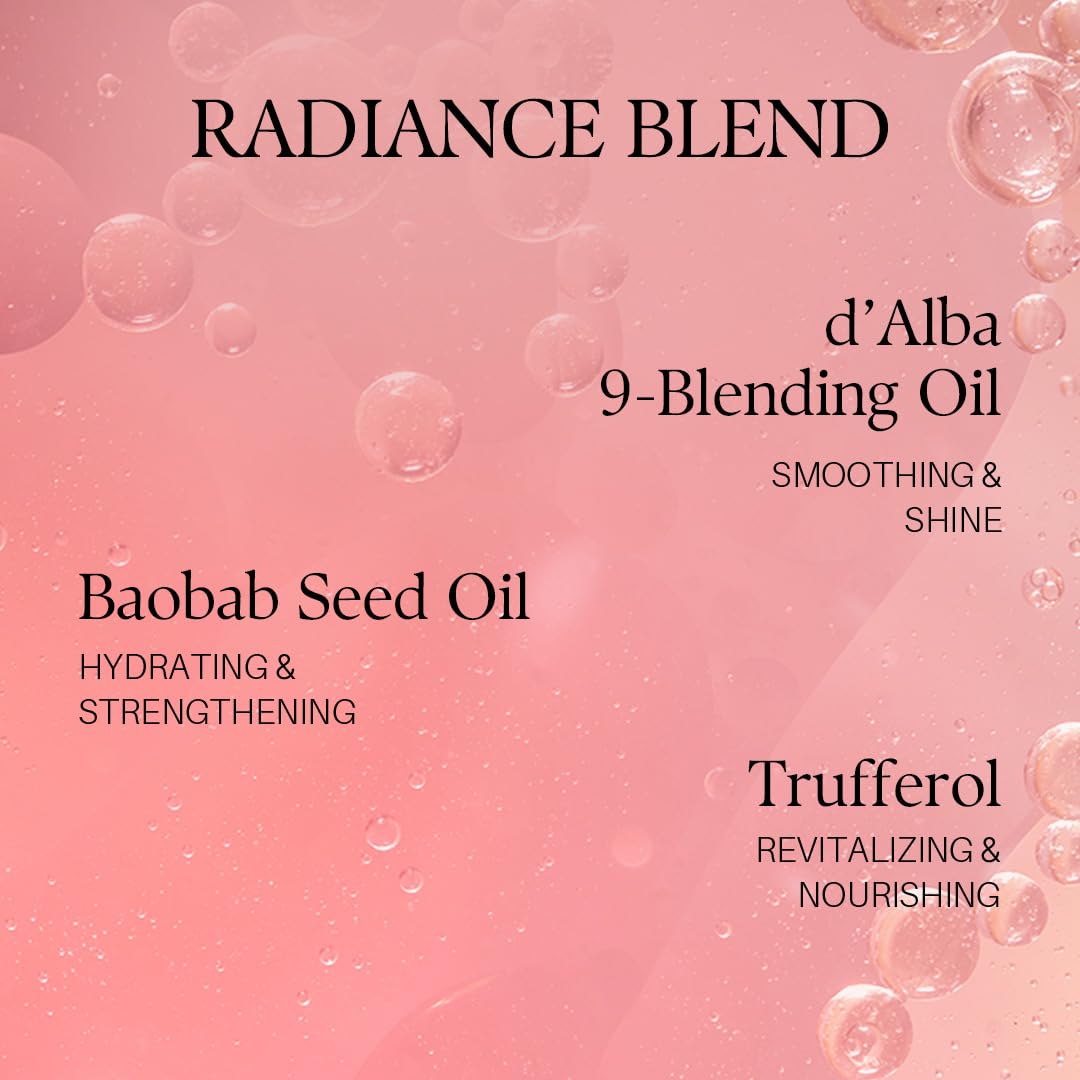Towel-dried hair with serum ready for smoothing and a subtle scent.