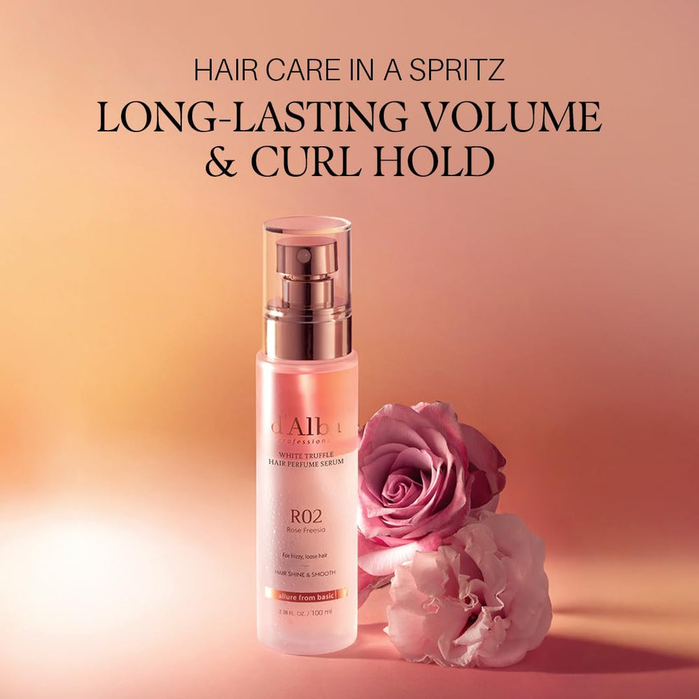 Piedmont White Truffle serum on a vanity, showcasing lightweight hydration for damaged hair.