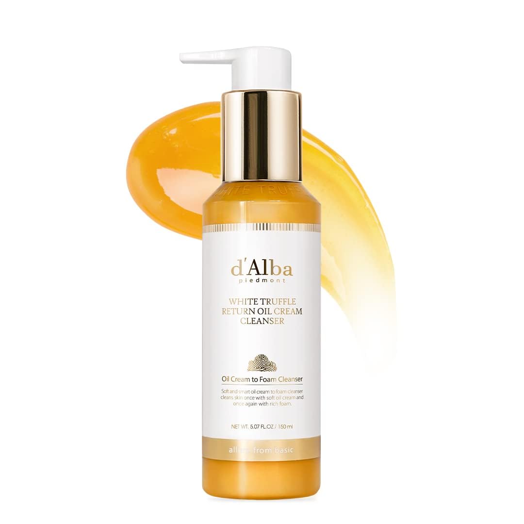 d'alba Piedmont White Truffle Return Oil Cleanser bottle shows premium vegan formula for sensitive skin