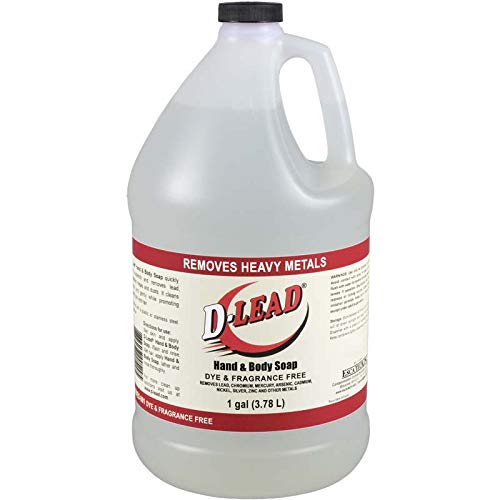 D-Lead hand and body soap, 1-gallon bottle, dye-free formula cleans dirt and contaminants.
