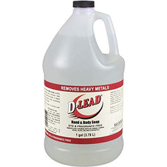 D-Lead hand and body soap, 1-gallon bottle, dye-free formula cleans dirt and contaminants.