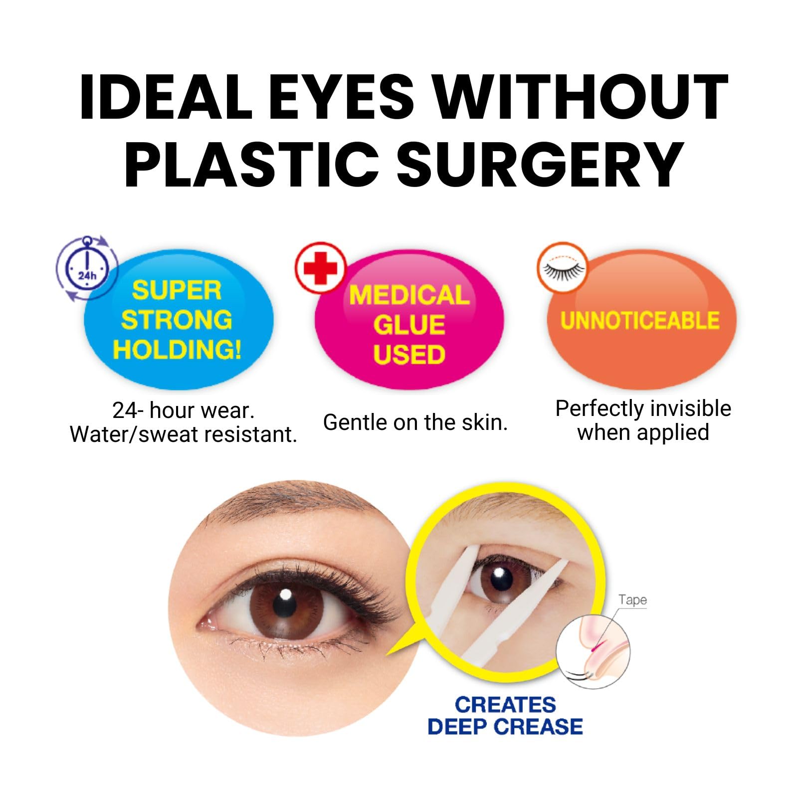 D-UP double eyelid tape with strong adhesive close-up for secure wear.