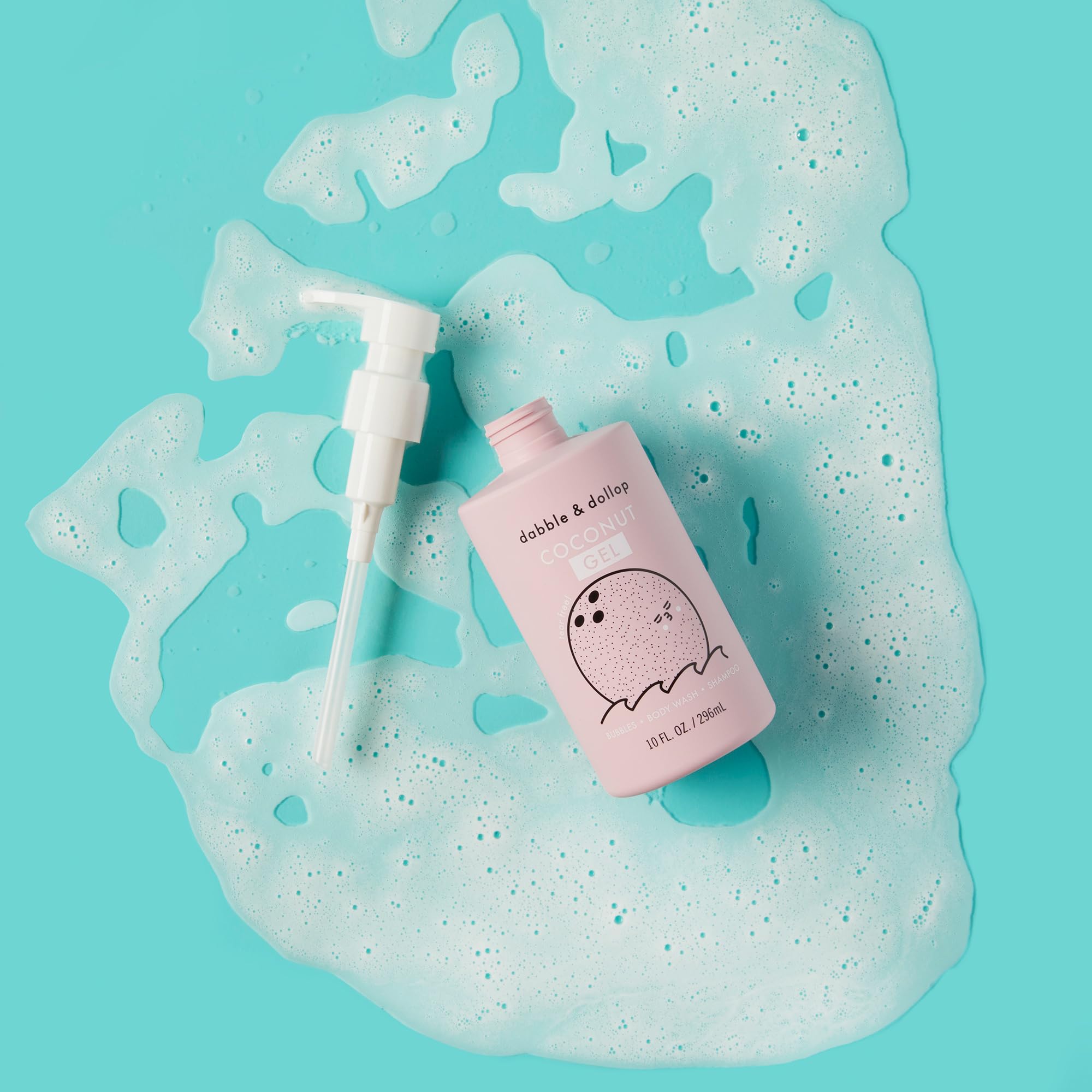 Dabble & Dollop Beachy Bundle kids’ shampoo bottle designed for tear-free rinses.