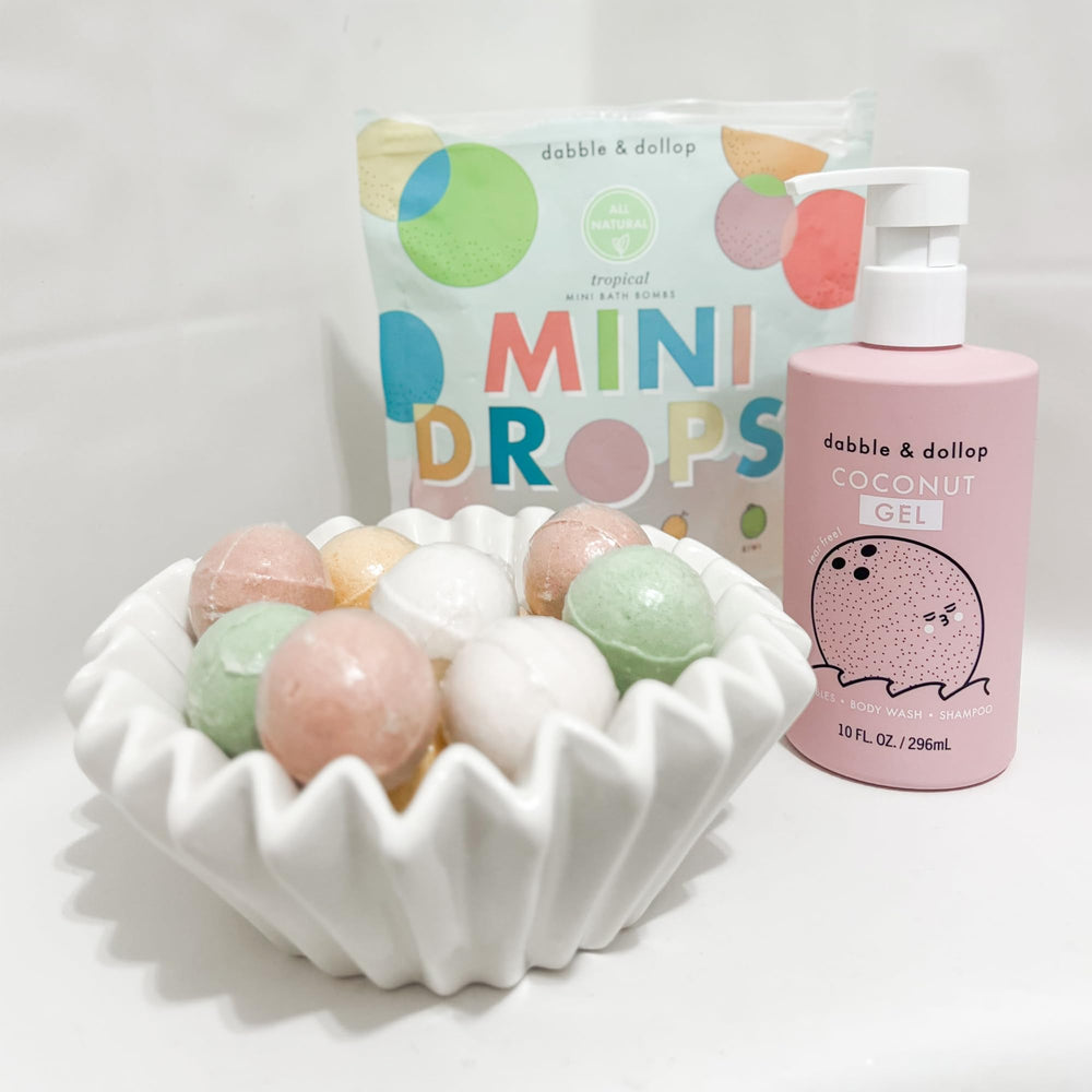 Dabble & Dollop Bubble Bath scene with tropical vibe.