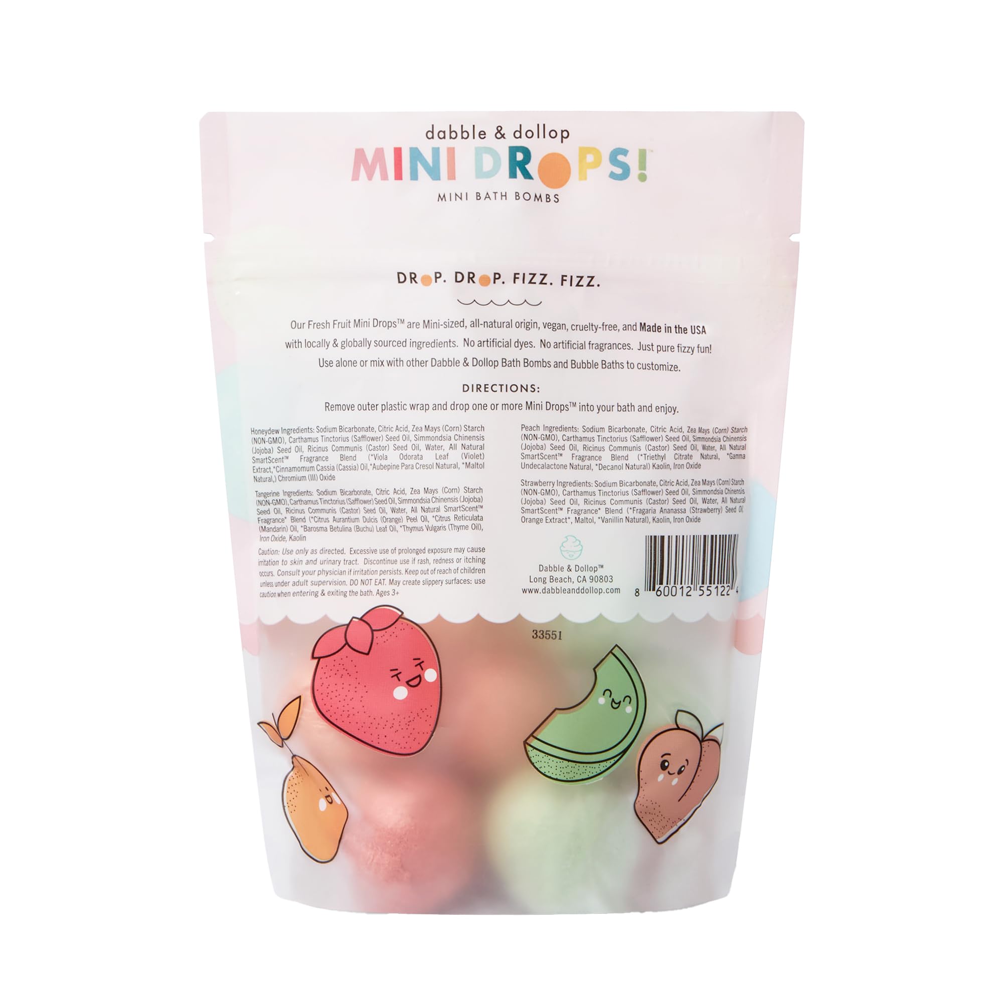 Dabble & Dollop fruity fizzing formula provides a playful, moisturizing bath.