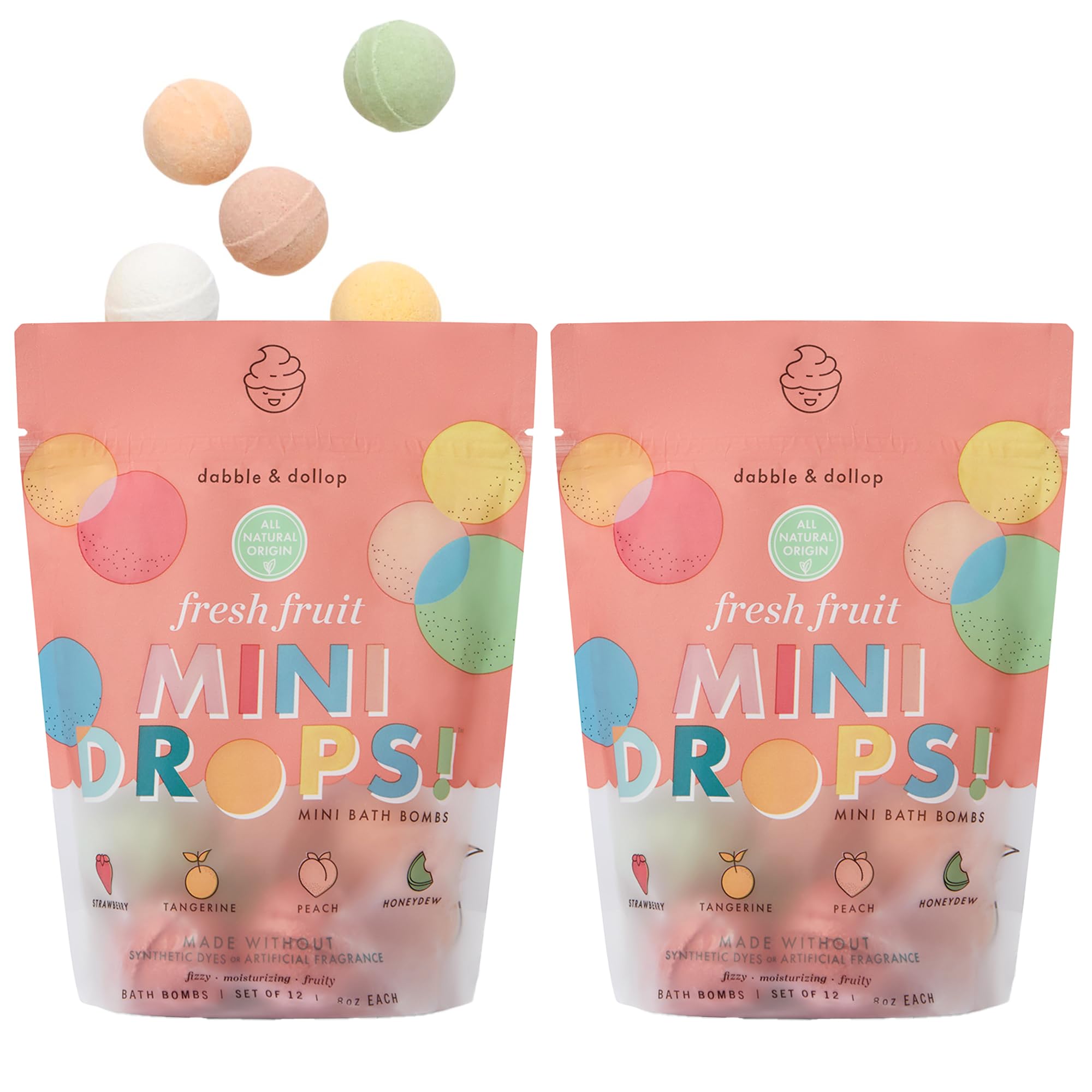 Dabble & Dollop mini bath bombs 24-pack deliver gentle fizz for kids' bath time.