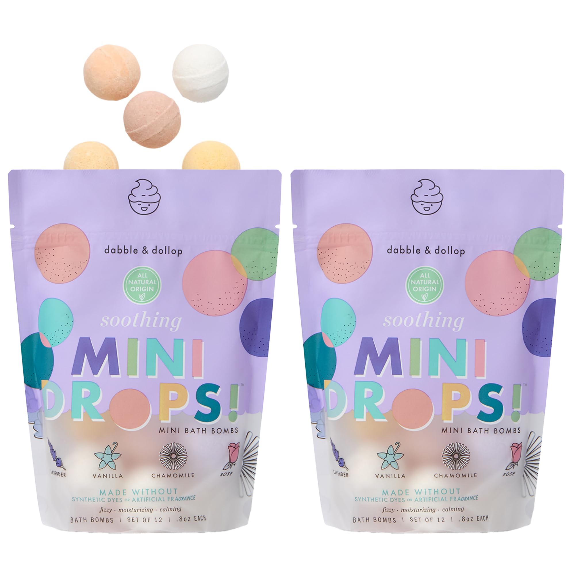 Dabble & Dollop mini bath bombs 24-set packaging ready for bath time.