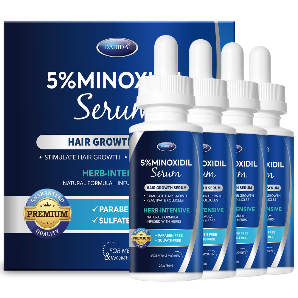 DABIDA 5-percent minoxidil bottle shown for targeted scalp support and potential regrowth.