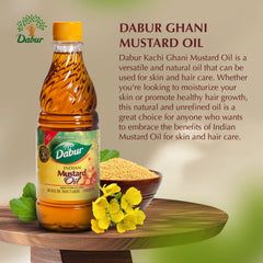 Dabur Kachi Ghani Mustard Oil applied to scalp for nourishment.