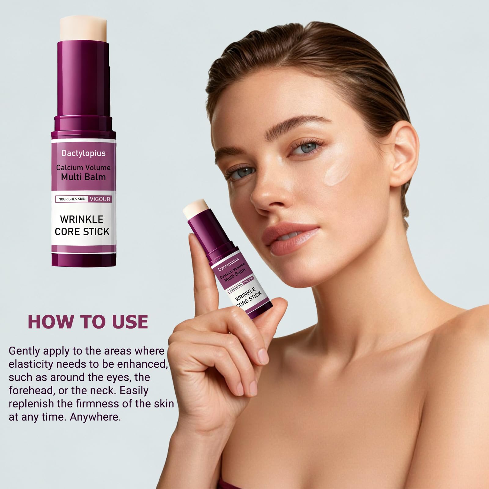Dactylopius Calcium Multi Balm Stick shown as part of a simple daily skincare routine.