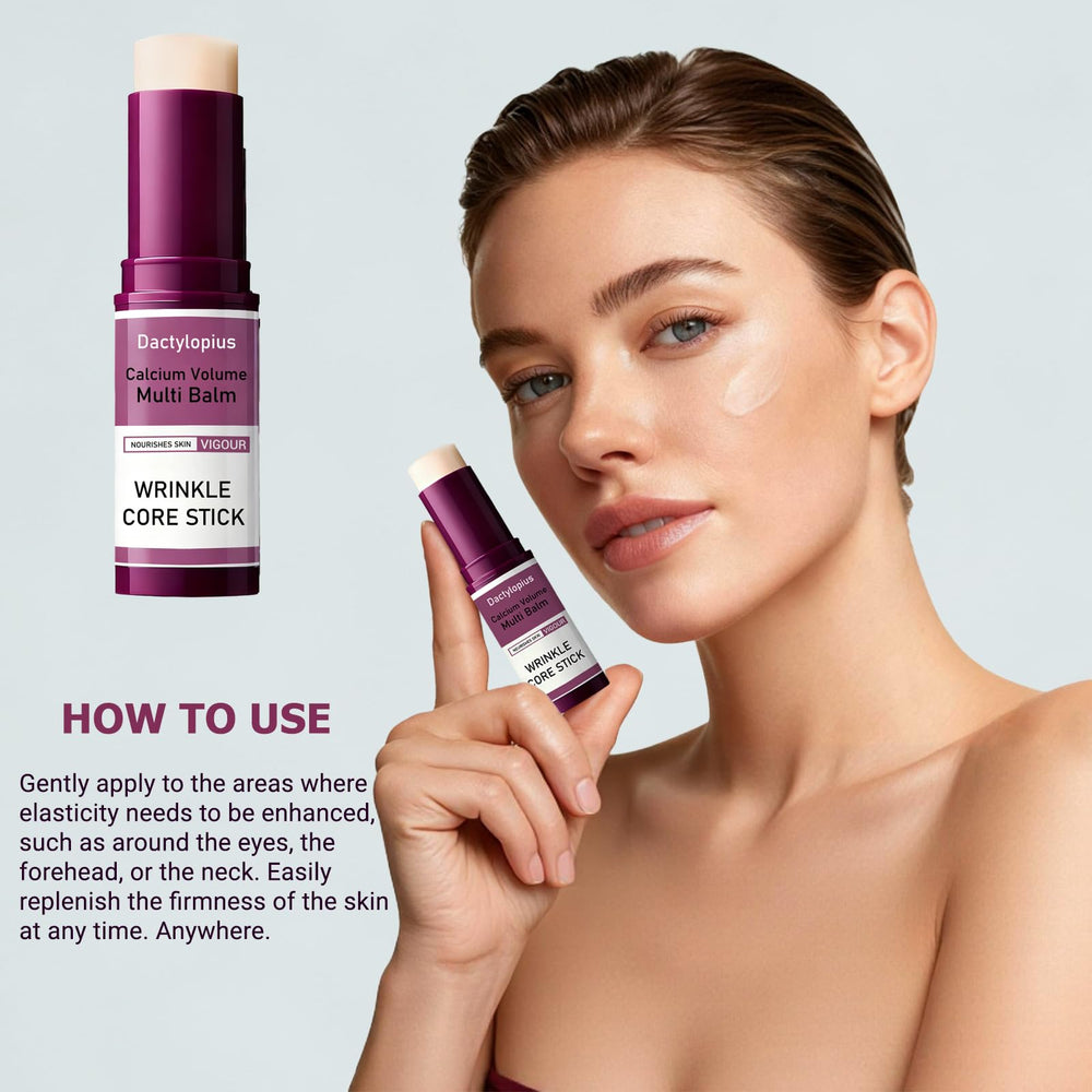 Dactylopius Calcium Multi Balm Stick shown as part of a simple daily skincare routine.