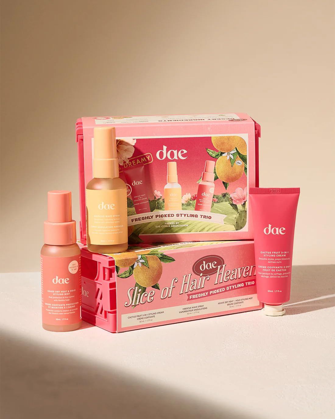 DAE Hair 3-in-1 styling cream bottle closeup highlights vegan formula for smooth styling