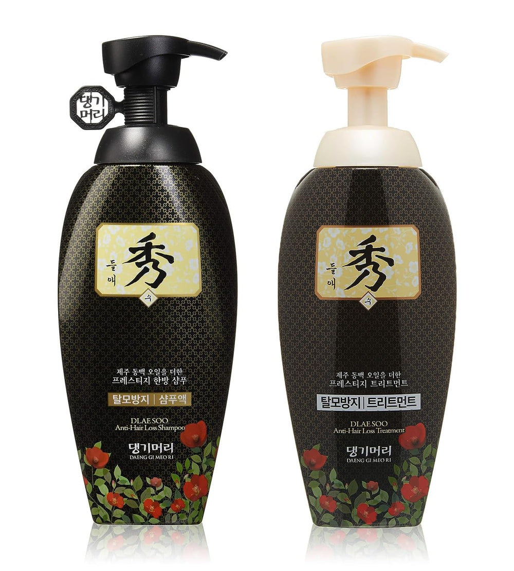 Daeng Gi Meo Ri Dlaesoo anti hair-loss shampoo bottle nourishes the scalp for daily care.