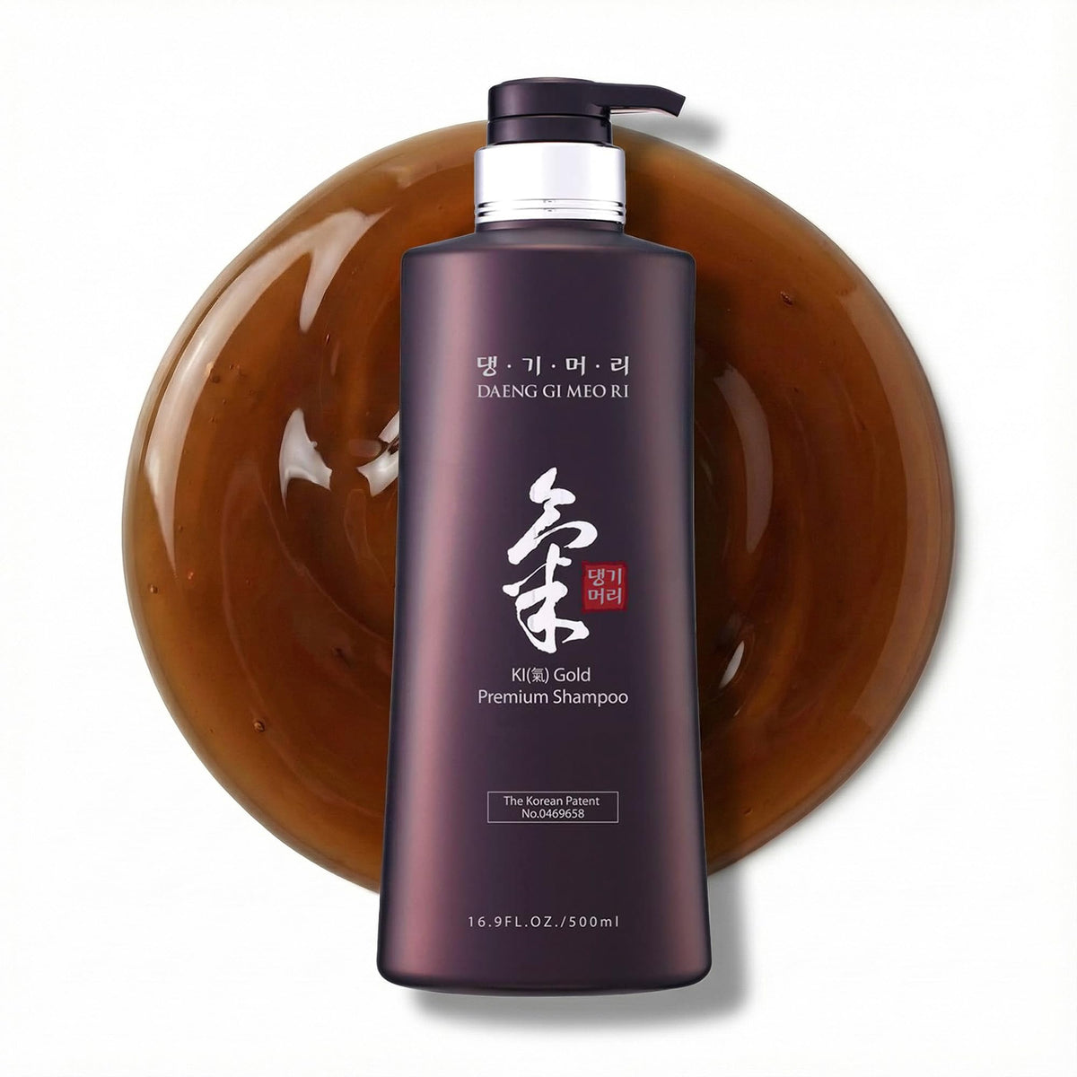 Daeng Gi Meo Ri Ki Gold Premium Shampoo bottle highlighting ginseng for scalp nourishment.
