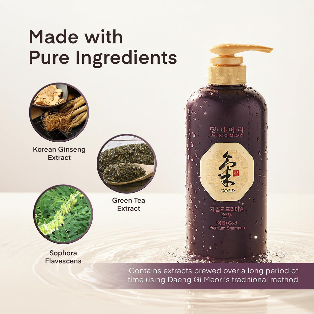 Herbal Ki Gold Premium Shampoo featuring green tea and changpo ingredients