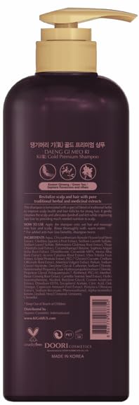 Daeng Gi Meo Ri Ki Gold Premium Shampoo label highlights no artificial color for natural care
