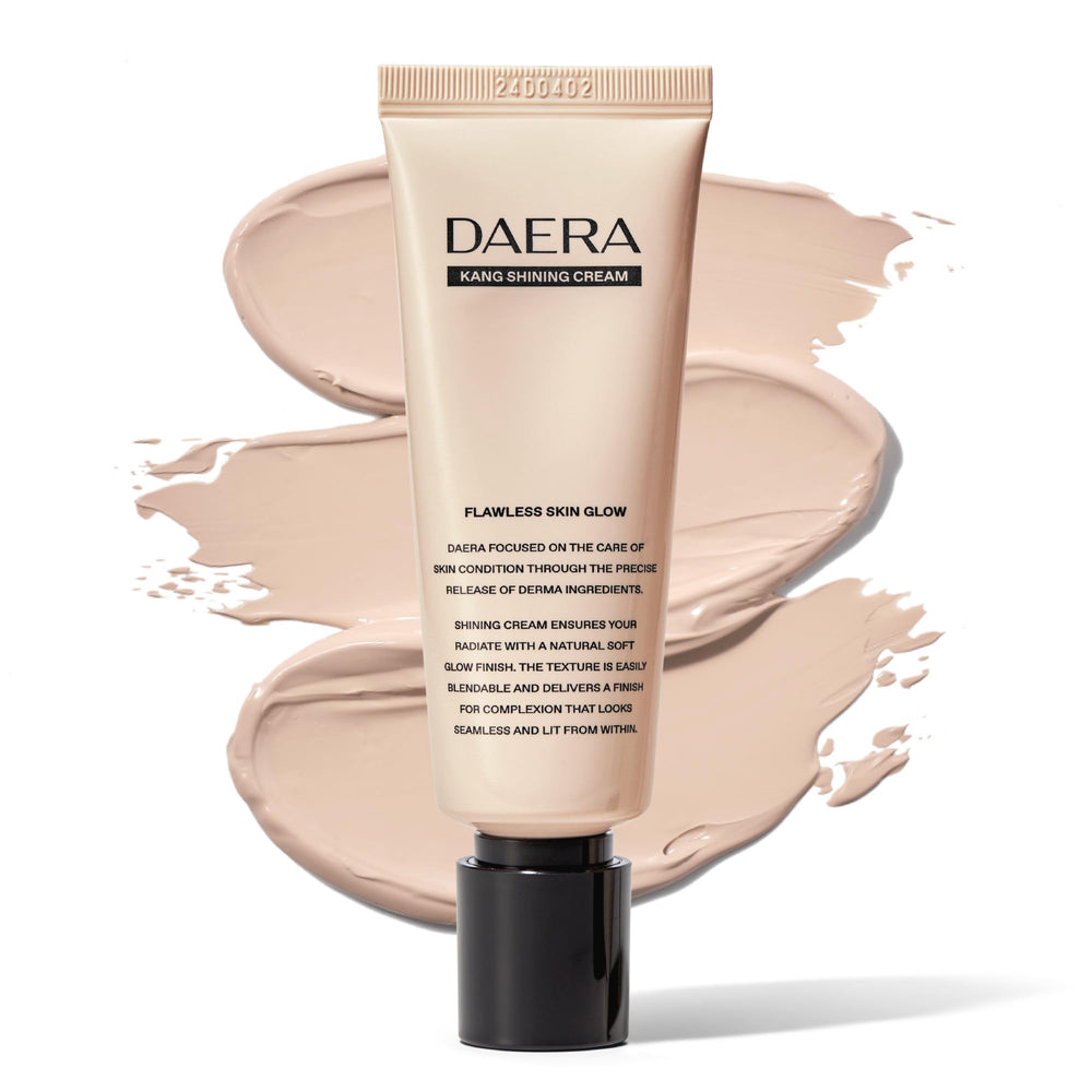 DAERA Kang Shining BB Cream tube close-up showing packaging and neutral shade