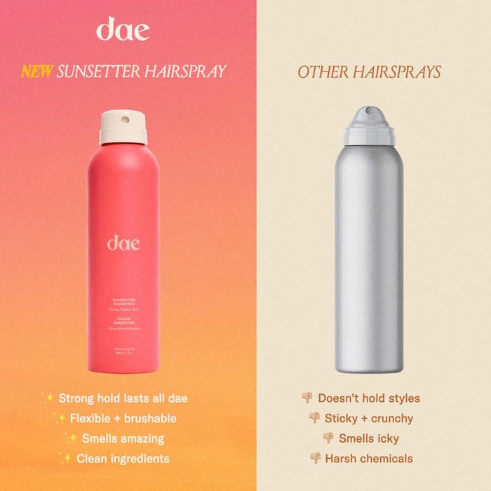 DAE Sunsetter hairspray on smooth hair provides a natural-looking shine.