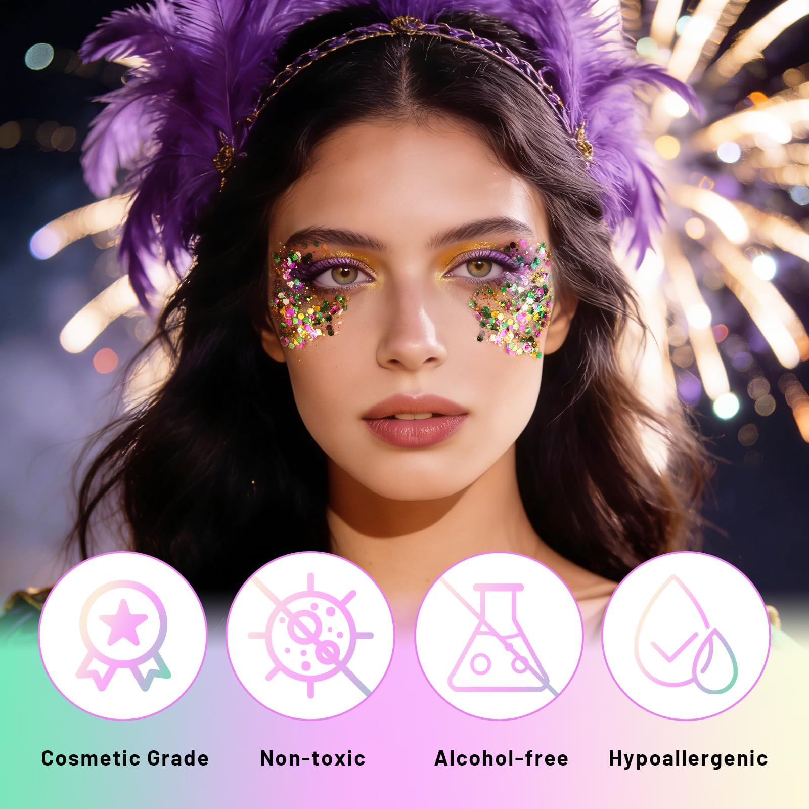 DAGEDA face gems stickers pair complements glitter for bold festival looks.