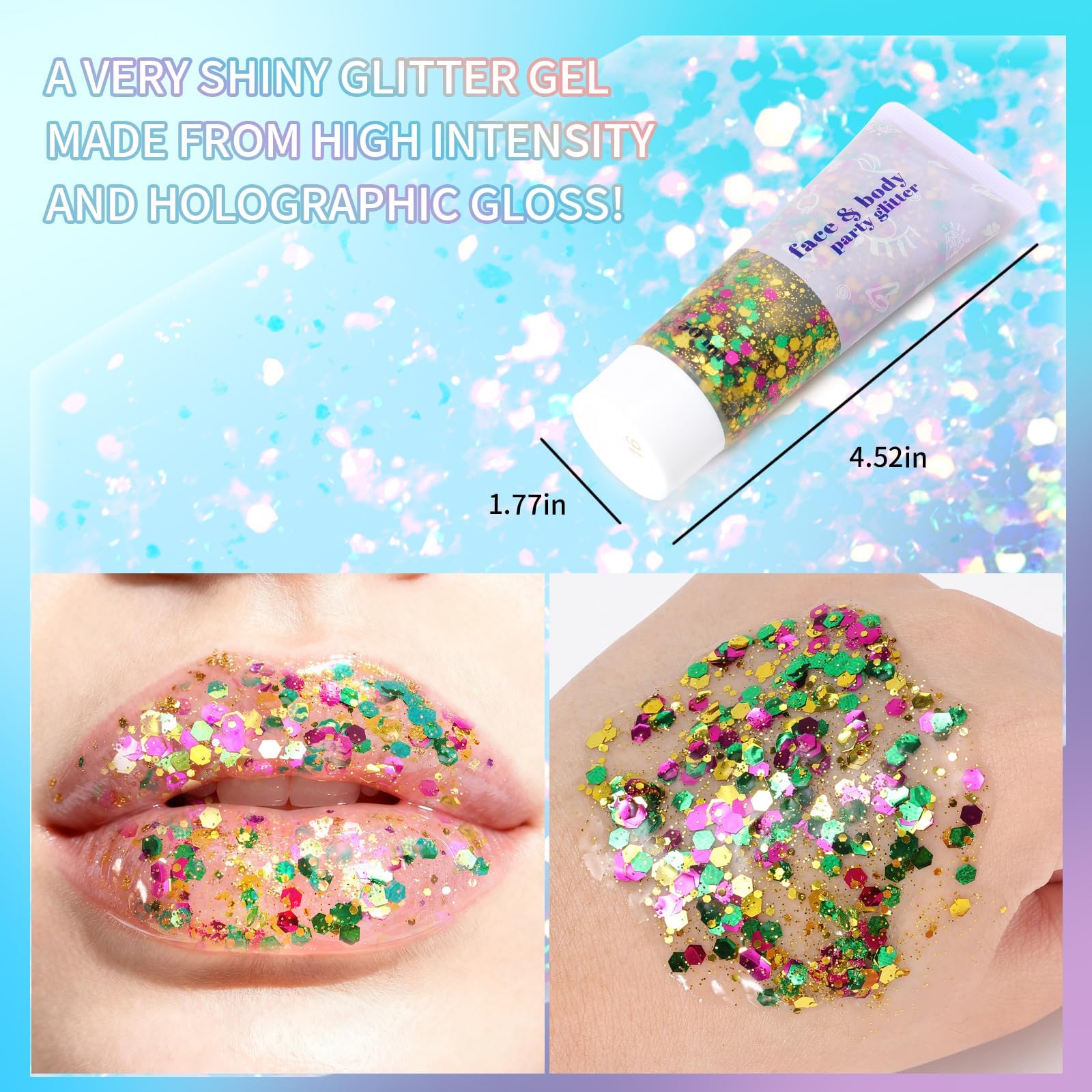 DAGEDA glitter for eyes and body offers versatile party shimmer.