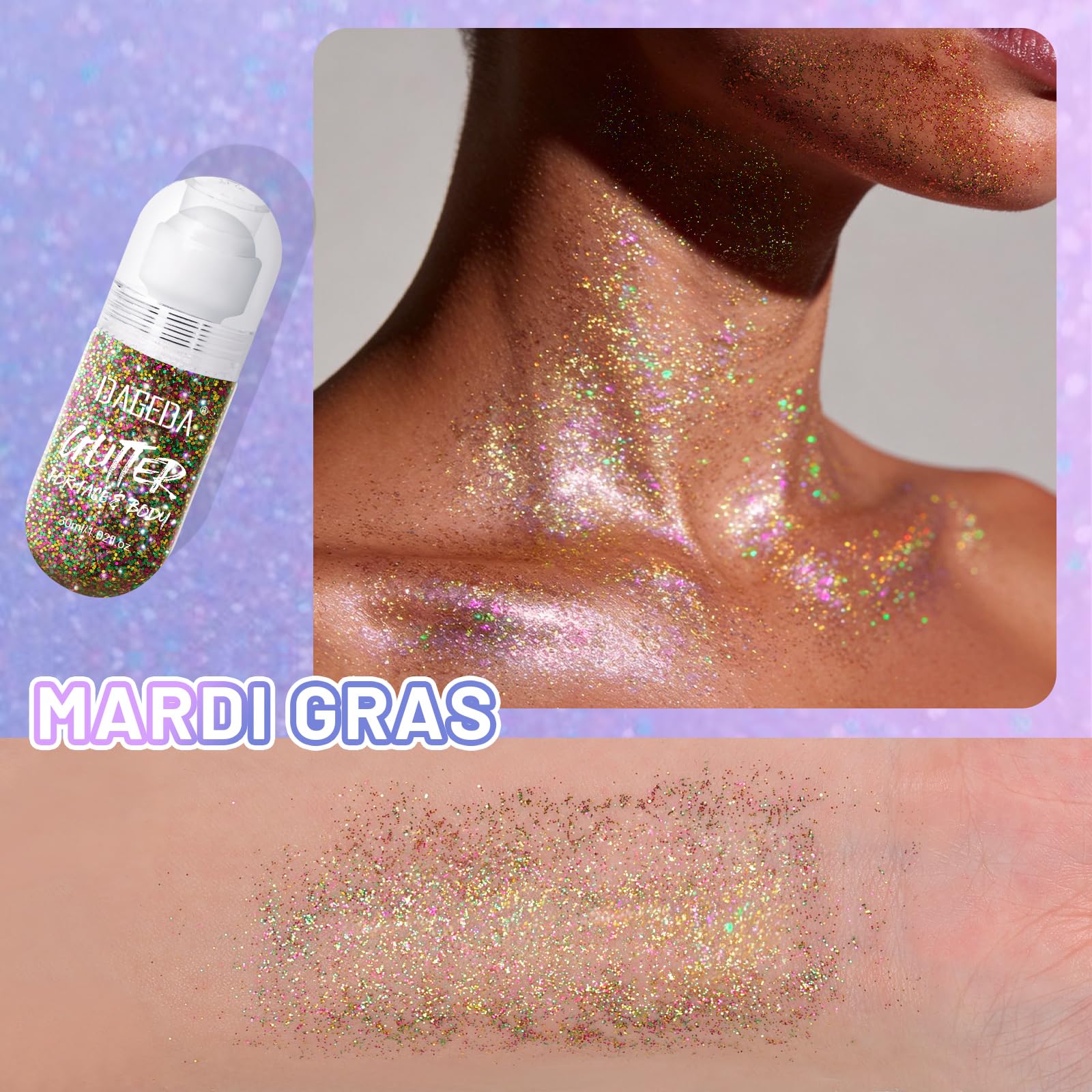 DAGEDA Mardi Gras roll-on glitter Silver provides high-shine metallic accents.