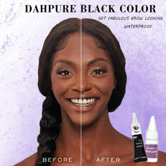 DAHPURE color swatches showing black and brown shades for brows and lashes.