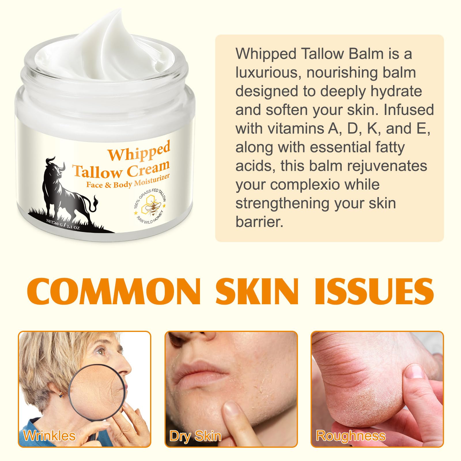 Daiasns whipped tallow cream texture showcases easy application and fast absorption.