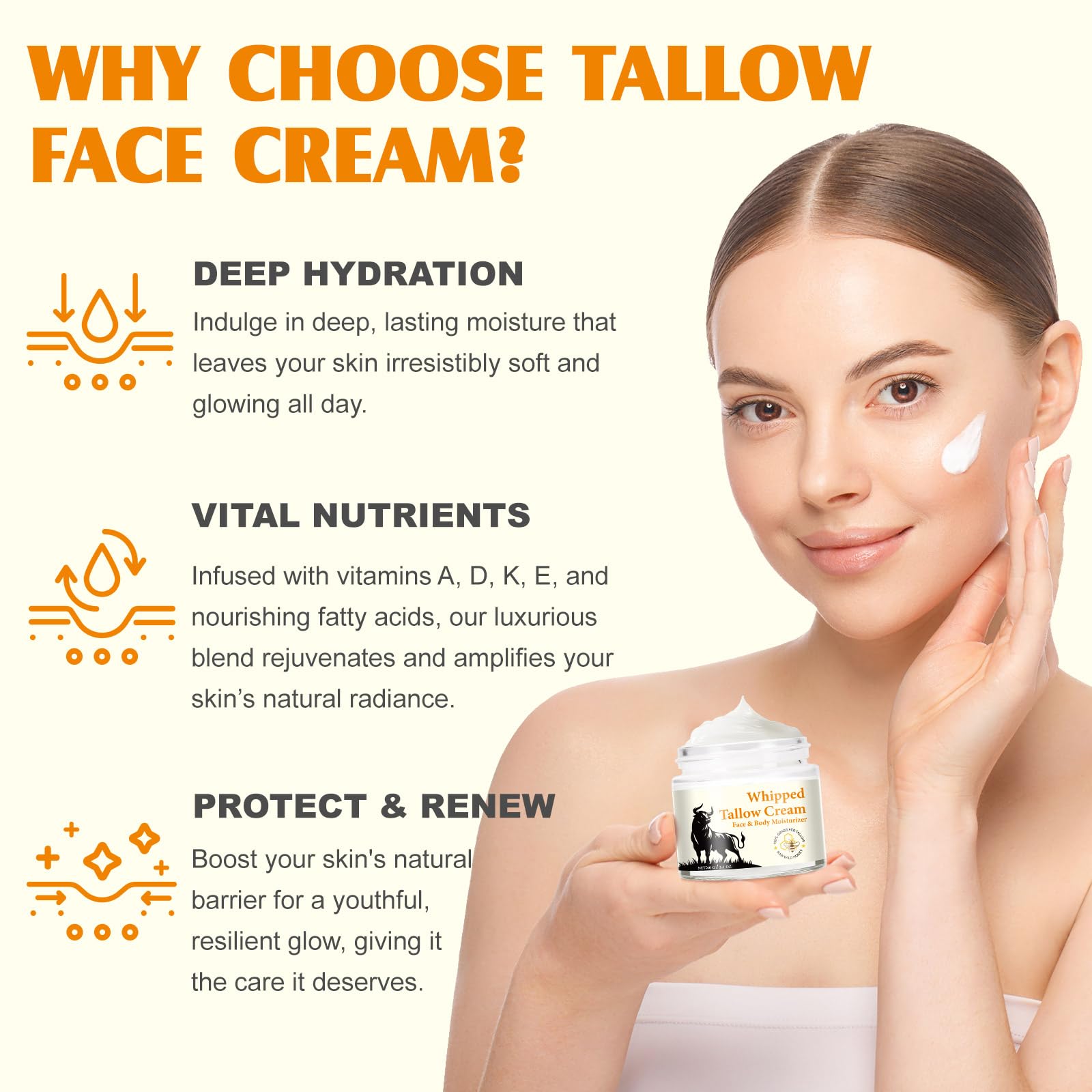 Daiasns whipped tallow moisturizer action shows fast-absorbing comfort.