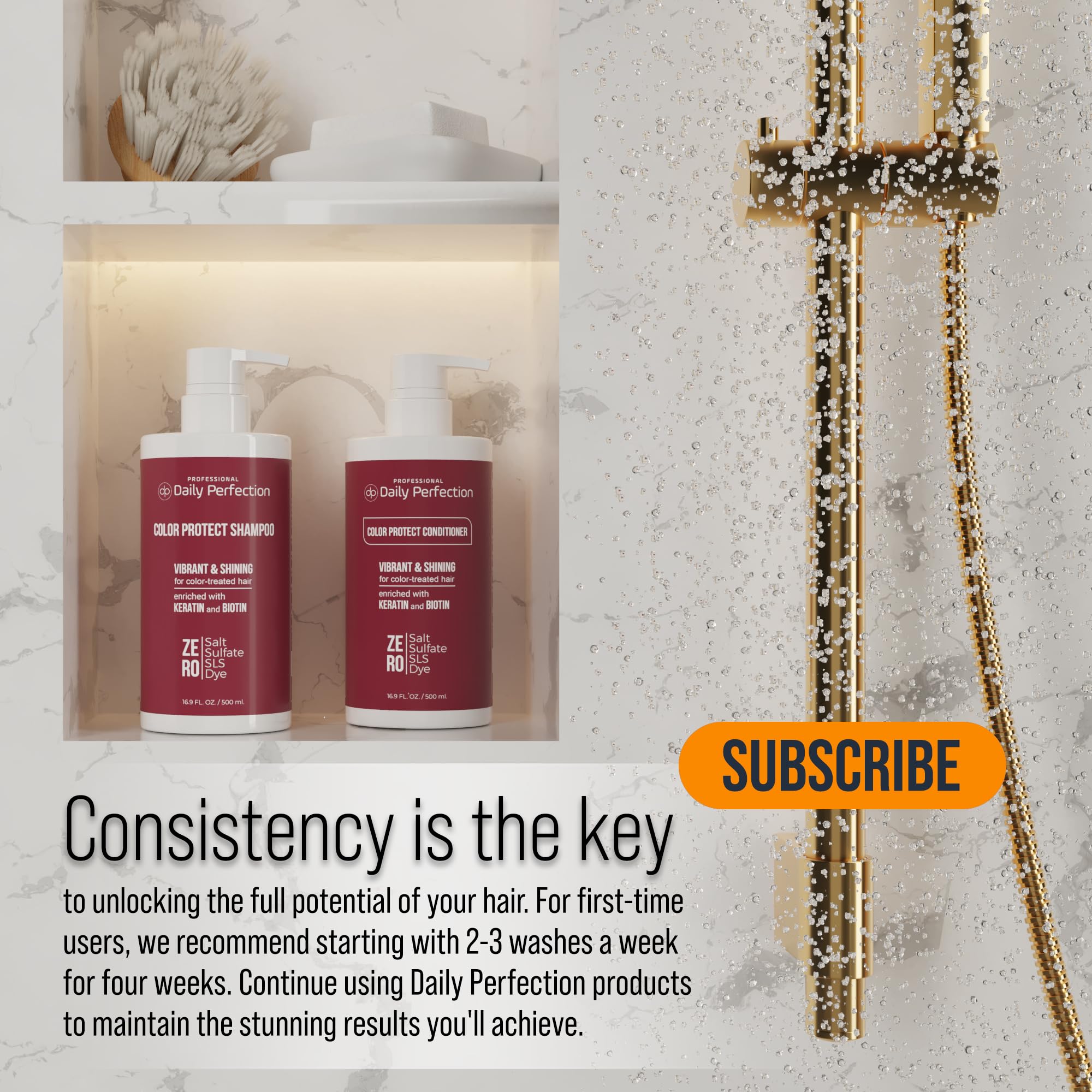 Color-treated hair after using Daily Perfection Color Protect Shampoo shows shine