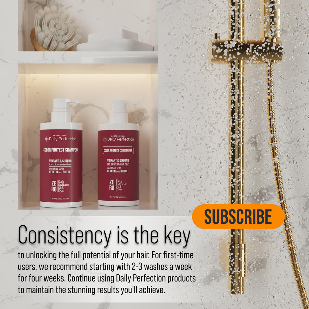 Color-treated hair after using Daily Perfection Color Protect Shampoo shows shine