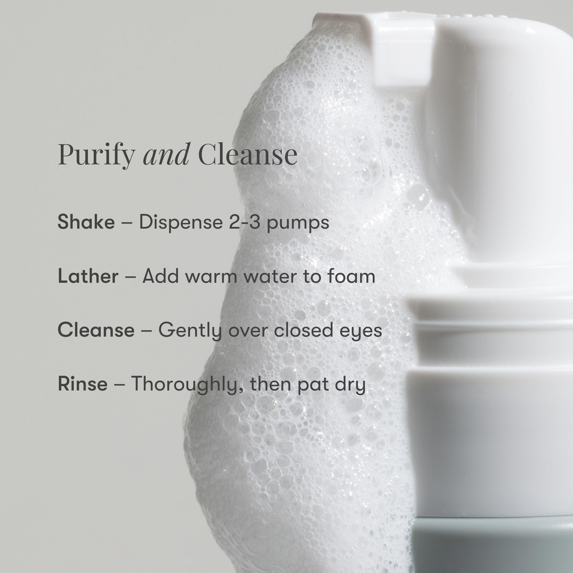 Daily Practice Dr. B Purifying Foam Cleanser application on eyelids for daily hygiene.