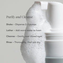 Daily Practice Dr. B Purifying Foam Cleanser application on eyelids for daily hygiene.
