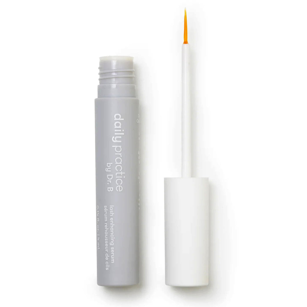 Daily Practice Lash Serum bottle shows a hydrating formula for healthier lashes.