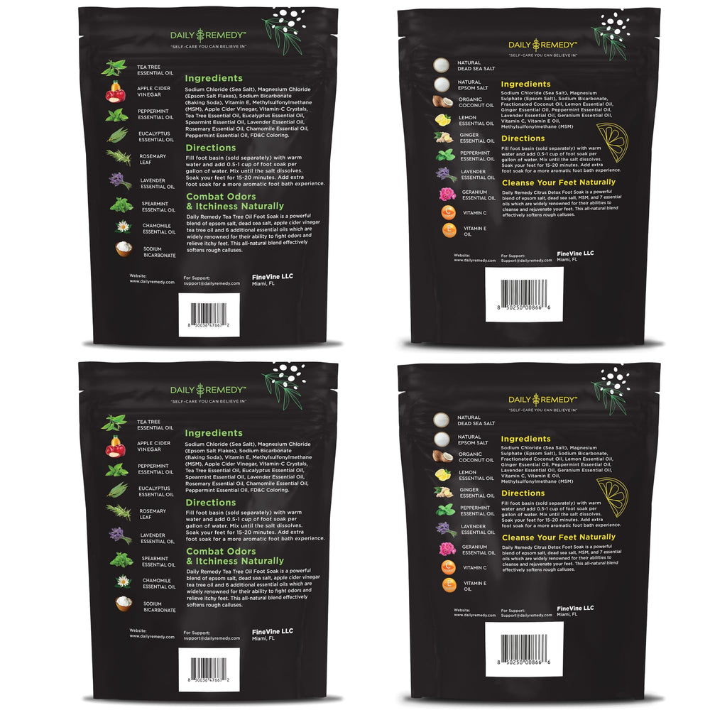 Closeup of Daily Remedy Tea Tree Extra Strength packets for tired feet